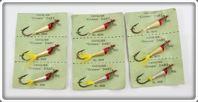 Caliver Fish Cavalier Fishing Tackle Co Crimson Dart Lot Of Nine Jigs On Cards ...