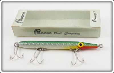 Vintage Boone Bait Co Green & Silver Scale Needlefish Lure In Box