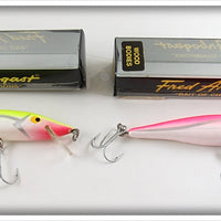 Vintage Arbogast Yellow & Pink Snooker Lure Pair In Boxes 