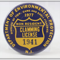 Vintage 1977 New Jersey Non Resident Clamming License Pin 