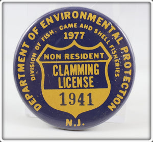 Vintage 1977 New Jersey Non Resident Clamming License Pin 