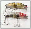 Vintage Heddon Pike Scale & Silver Shore Jointed River Runt Lure Pair