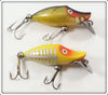 Vintage Heddon Perch & Yellow Shore Tiny River Runt Lure Pair