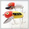 Heddon Red White Shore & Yellow Red Head Crazy Crawler Spook Pair