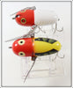 Heddon Red White Shore & Yellow Red Head Crazy Crawler Spook Pair
