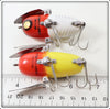Heddon Red White Shore & Yellow Red Head Crazy Crawler Spook Pair