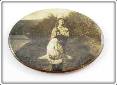 Vintage Man With A Large Fish Or Shark Mirror