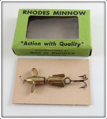 Vintage Roy O Rhodes Brass Rhodes Minnow Lure In Box