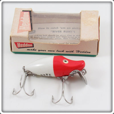 Vintage Heddon Red Head White Midget River Runt Lure In Box 