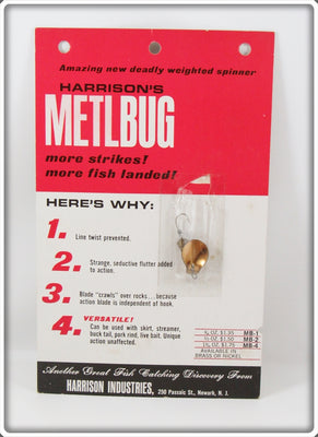 Vintage Harrison Industries Brass Metlbug Lure On Card