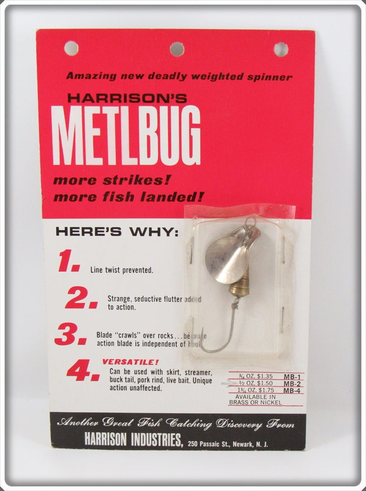 Vintage Harrison Industries Nickel Metlbug Lure On Card