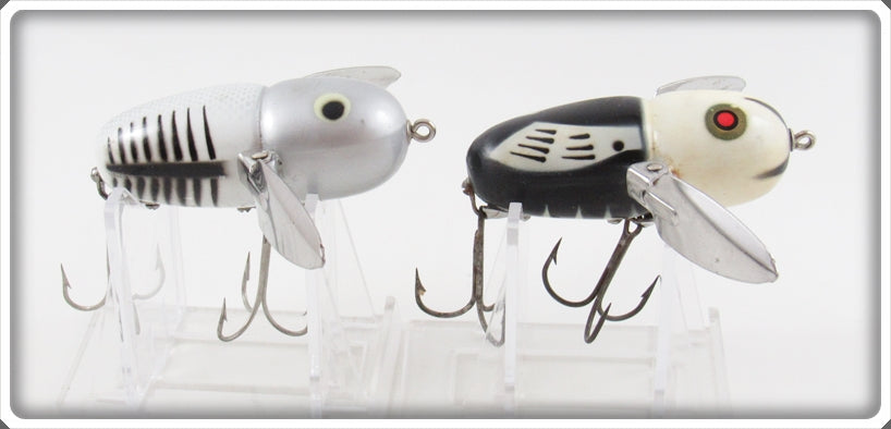 Heddon Black White Head & Silver Shore Crazy Crawler Spook Lure Pair