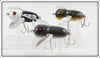 Heddon Black White Head, Mouse & Bullfrog Tiny Crazy Crawler Lot Of Three