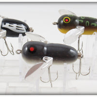 Heddon Black White Head, Mouse & Bullfrog Tiny Crazy Crawler Lot Of Three