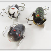 Heddon Black White Head, Mouse & Bullfrog Tiny Crazy Crawler Lot Of Three