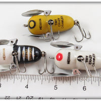 Heddon Black White Head, Mouse & Bullfrog Tiny Crazy Crawler Lot Of Three