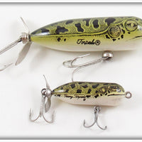 Vintage Heddon Natural Leopard Frog Torpedo & Teeny Torpedo Lure Pair