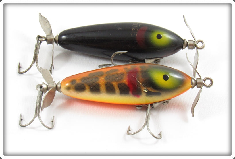 Vintage South Bend Black & Spotted Pup Spin I Diddee Pair