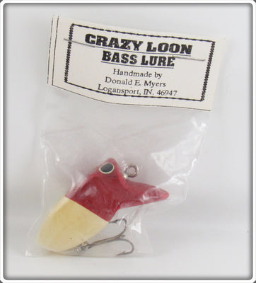 Vintage Donald E Myers Red & White Crazy Loon Lure In Package