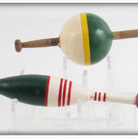 Green, Yellow & White and Green, Red & White Bobber Pair 