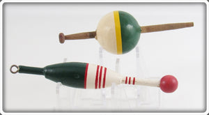 Green, Yellow & White and Green, Red & White Bobber Pair 