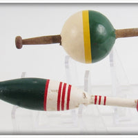 Green, Yellow & White and Green, Red & White Bobber Pair