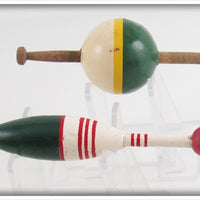 Green, Yellow & White and Green, Red & White Bobber Pair