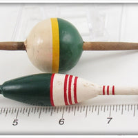 Green, Yellow & White and Green, Red & White Bobber Pair