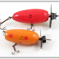 Vintage Helin Red/White & Orange Spotted Fishcake Lure Pair