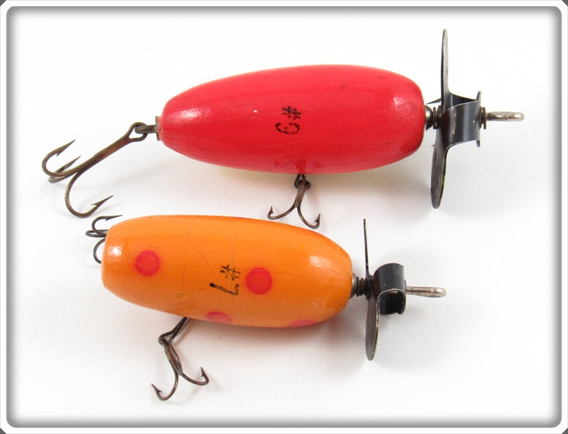 Vintage Helin Red/White & Orange Spotted Fishcake Lure Pair