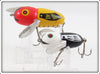 Heddon Yellow Red Head Crazy Crawler & Black White Head Tiny Crazy Crawler Pair