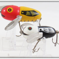 Heddon Yellow Red Head Crazy Crawler & Black White Head Tiny Crazy Crawler Pair