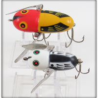 Heddon Yellow Red Head Crazy Crawler & Black White Head Tiny Crazy Crawler Pair