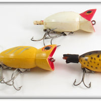 Arbogast Yellow, Red Head, & Yellow Coachdog Hula Popper Lot Of Three