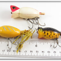 Arbogast Yellow, Red Head, & Yellow Coachdog Hula Popper Lot Of Three