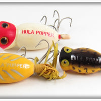 Arbogast Yellow, Red Head, & Yellow Coachdog Hula Popper Lot Of Three