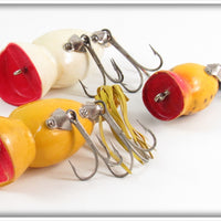 Arbogast Yellow, Red Head, & Yellow Coachdog Hula Popper Lot Of Three