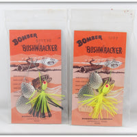 Bomber Fluorescent Yellow Scale & Fluorescent Yellow Bushwhacker Pair On Cards