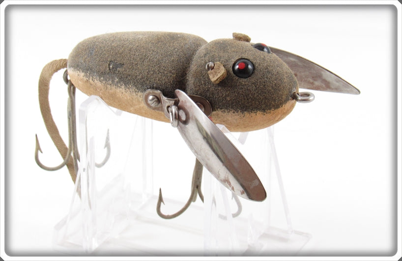 Vintage Heddon Grey Flocked Mouse Crazy Crawler Lure