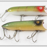 Vintage Heddon Green Scale & Perch Lucky 13 Lure Pair