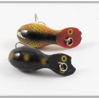 Vintage Heddon Perch & Black Orange Spots Widget Lure Pair