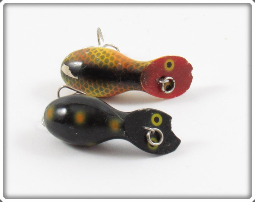 Vintage Heddon Perch & Black Orange Spots Widget Lure Pair