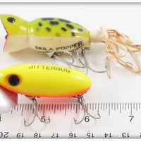 Arbogast Chartreuse Jitterbug & Frog Hula Popper Pair