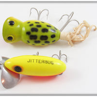 Arbogast Chartreuse Jitterbug & Frog Hula Popper Pair