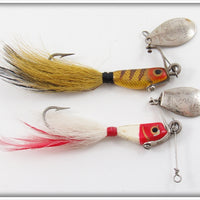 Vintage Heddon Perch & Red Head White Spin Fin Lure Pair