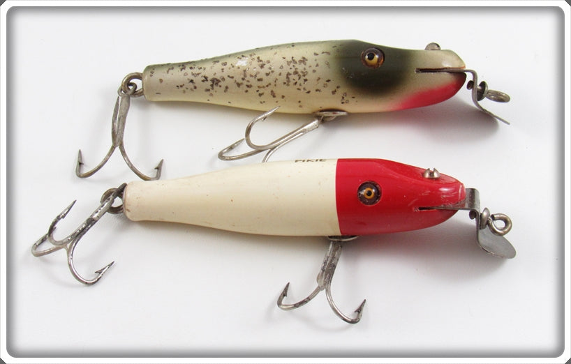 Vintage Creek Chub Red Head White & Silver Flash Baby Pikie Lure Pair