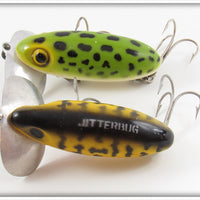 Arbogast Yellow Black Coachdog & Frog Jitterbug Pair