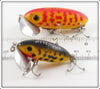 Arbogast Yellow Red Coachdog & Yellow Black Coachdog Jitterbug Pair