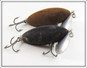 Vintage Arbogast Black Flocked & Brown Flocked Jitterbug Pair