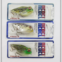 Rebel Cricket Frog & Bull Frog Frog R Lot Of Three Lures On Cards